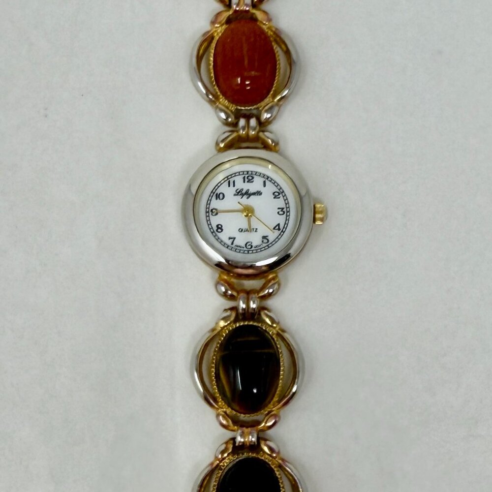 Lafayette Semi-Precious Gemstone Link Watch – Gold Tone & Silver Tone Bracelet